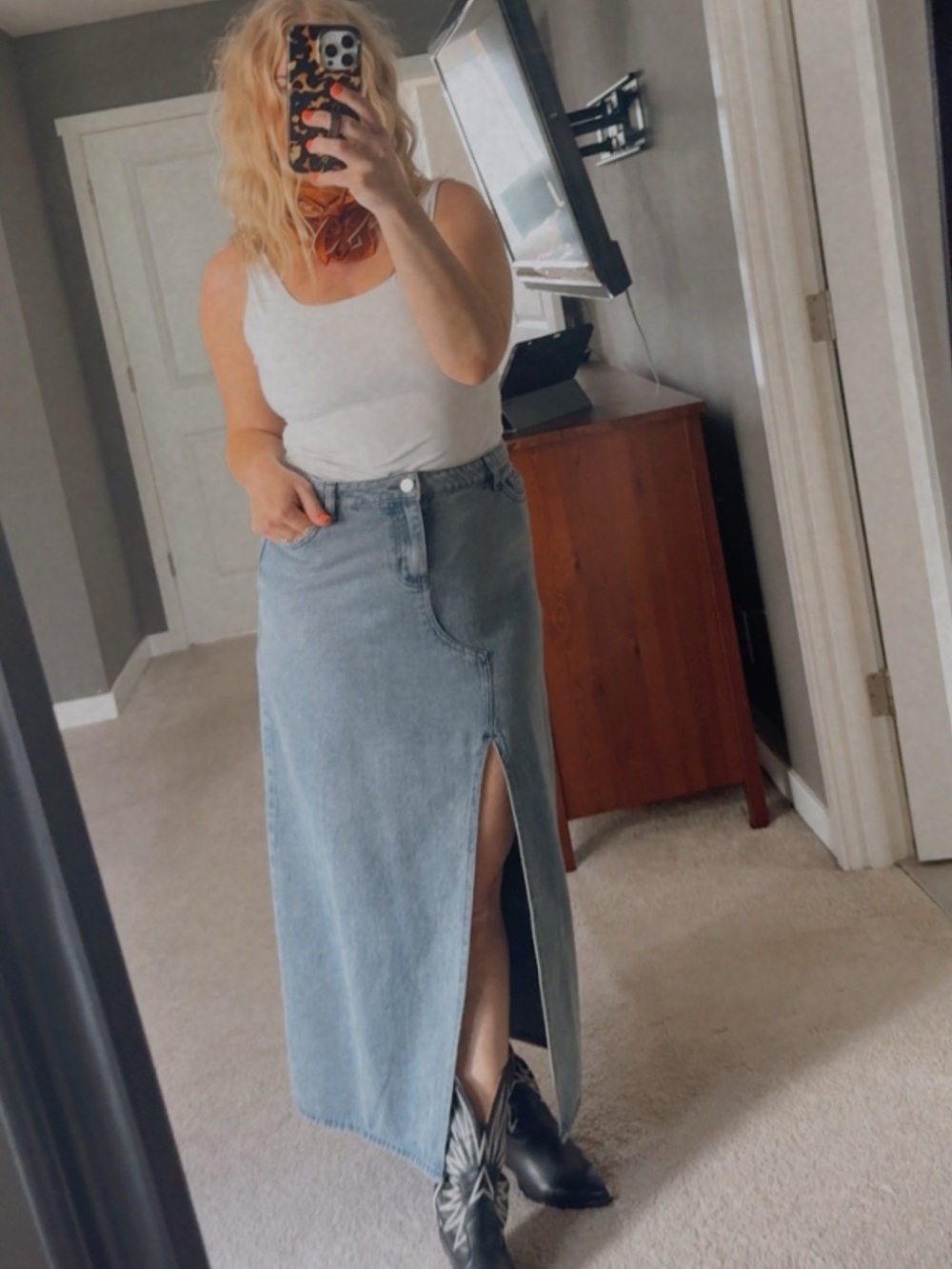 Le Lis Denim Midi Skirt